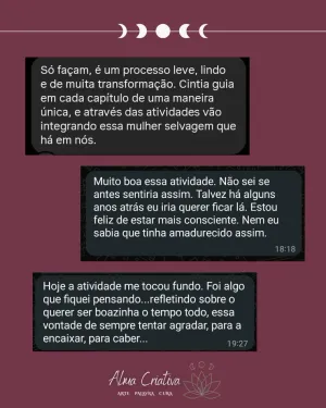 Mensagens de participantes do círculo Alma Criativa, partilhadas no grupo (5 de 12)