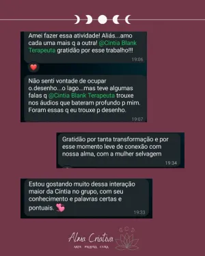 Mensagens de participantes do círculo Alma Criativa, partilhadas no grupo (6 de 12)